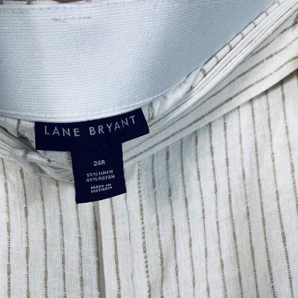 Lane Bryant Linen Blend Wide-Leg Cream & Brown Pinstripe Belted Pants Size 24 - Picture 6 of 11